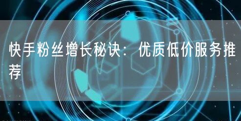 快手粉丝增长秘诀：优质低价服务推荐