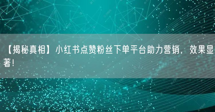 【揭秘真相】小红书点赞粉丝下单平台助力营销，效果显著！