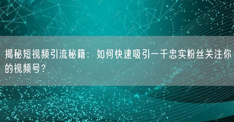 揭秘短视频引流秘籍：如何快速吸引一千忠实粉丝关注你的视频号？