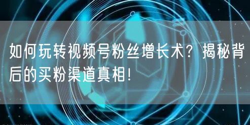 如何玩转视频号粉丝增长术？揭秘背后的买粉渠道真相！