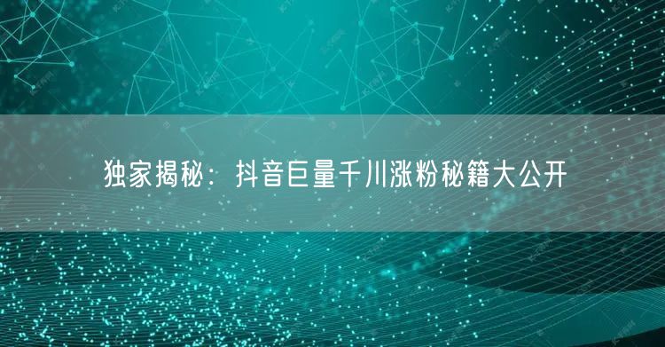 独家揭秘：抖音巨量千川涨粉秘籍大公开
