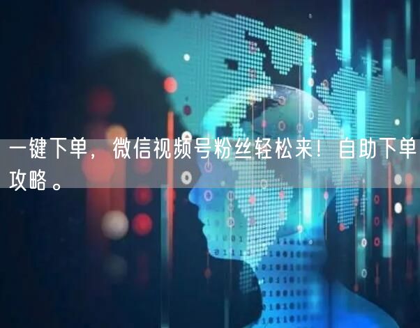 一键下单，微信视频号粉丝轻松来！自助下单攻略。