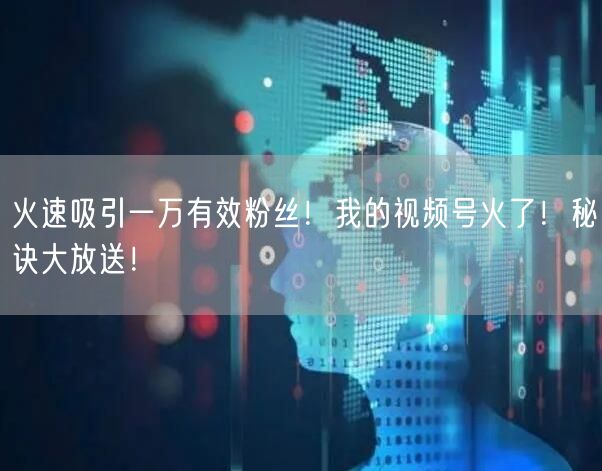 火速吸引一万有效粉丝！我的视频号火了！秘诀大放送！
