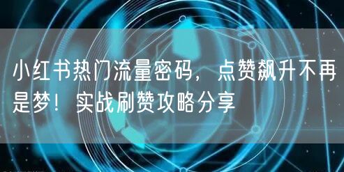 小红书热门流量密码，点赞飙升不再是梦！实战刷赞攻略分享