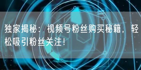 独家揭秘：视频号粉丝购买秘籍，轻松吸引粉丝关注！