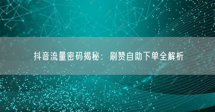 抖音流量密码揭秘:刷赞自助下单全解析