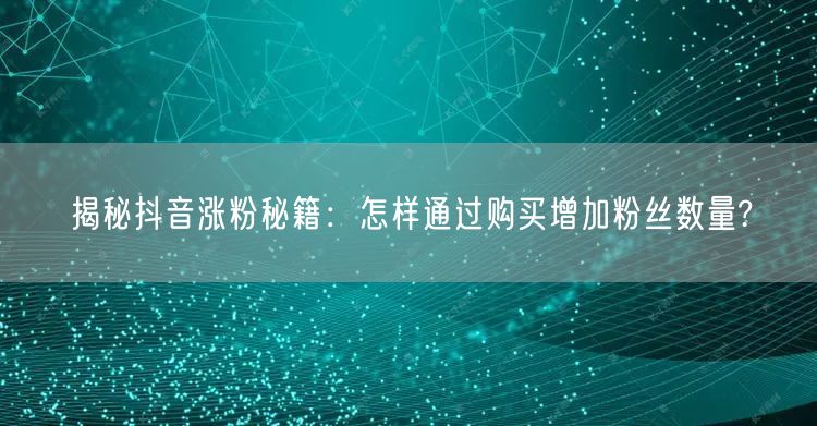 揭秘抖音涨粉秘籍：怎样通过购买增加粉丝数量?
